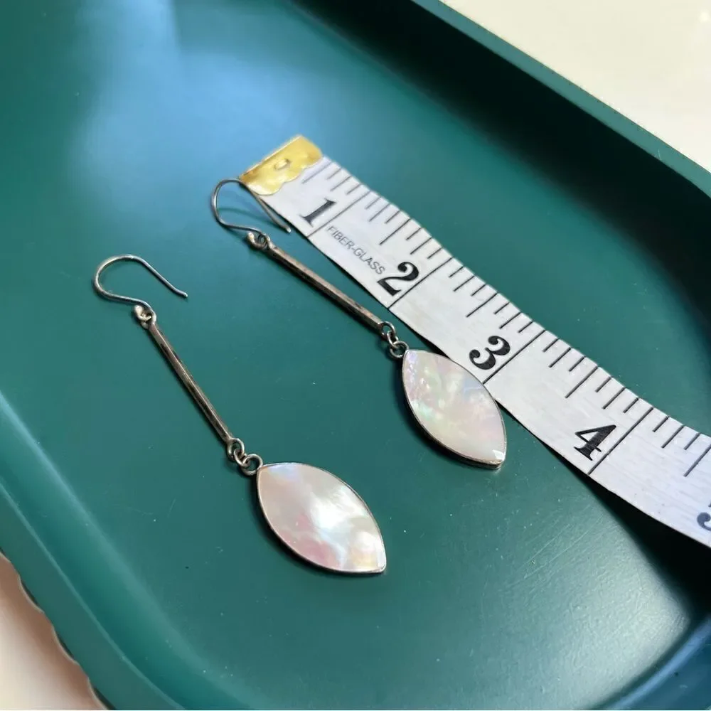 Vintage 925 Sterling Silver Moonstone Mother of Pearl Teardrop Long Earrings